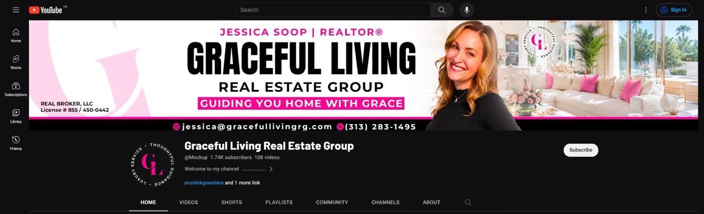 Graceful Living Real Estate Group YouTube channel with a custom banner, logo and profile picture